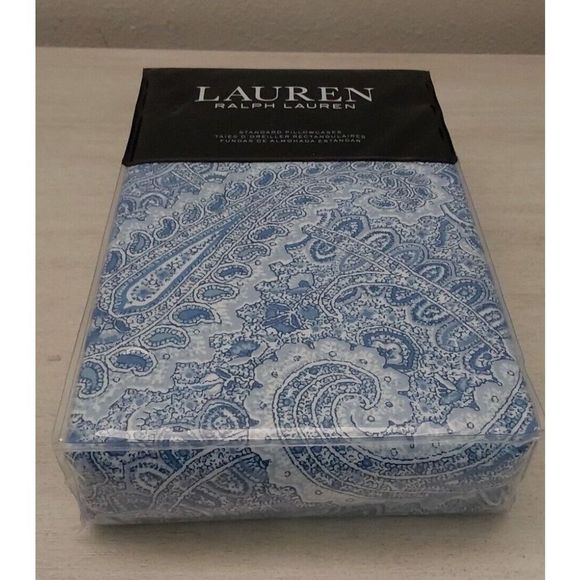 Ralph Lauren FLANNEL 100% Cotton Blue BANTRY PAISLEY Two 2 Standard Pillowcases - Picture 4 of 8